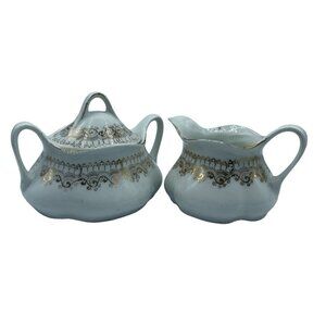 Bavarian White Gold Cream and Sugar Bowl with Lid